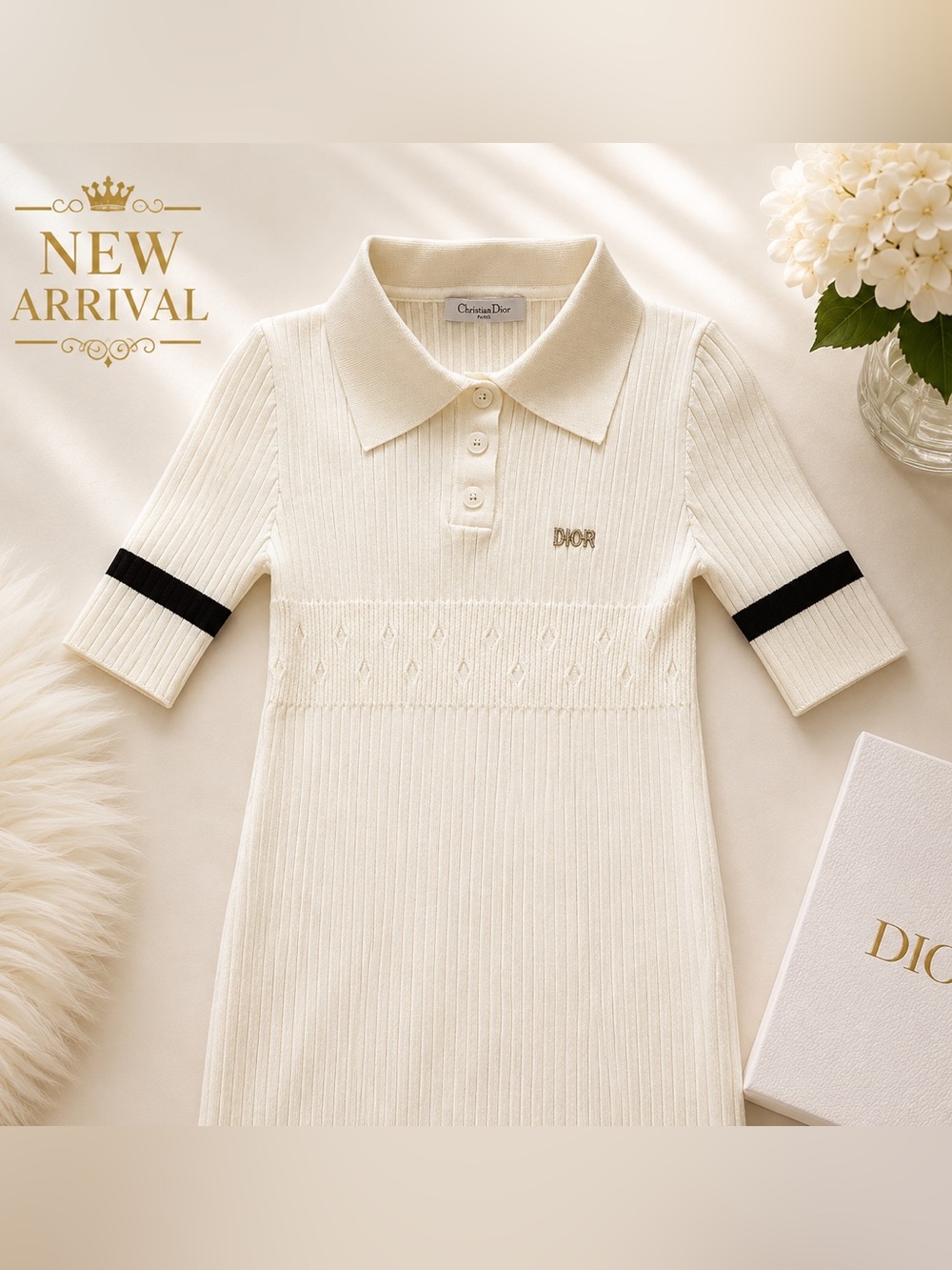 🌸 New Arrival 🌸
✨ Elegant Ribbed Knit Polo Dress ✨